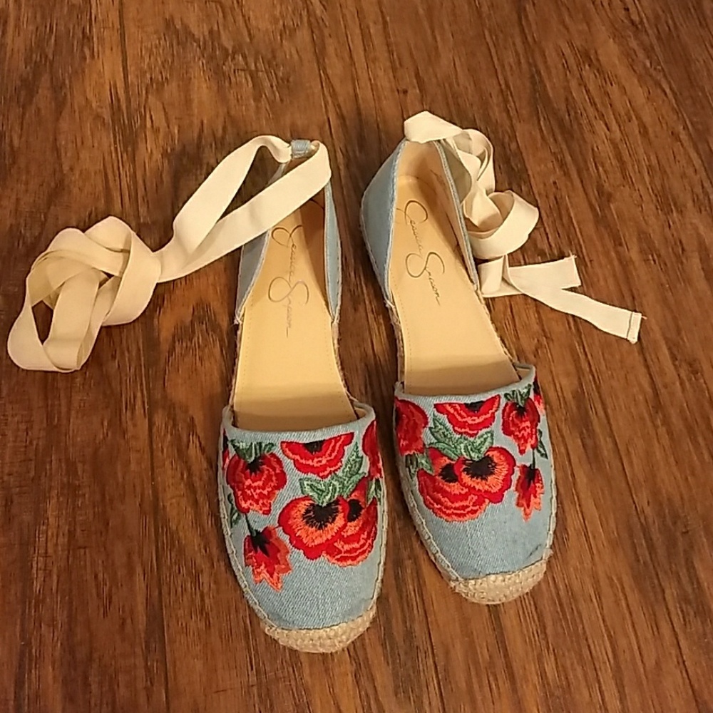 Jessica Simpson Denim embroidered espadrille flats